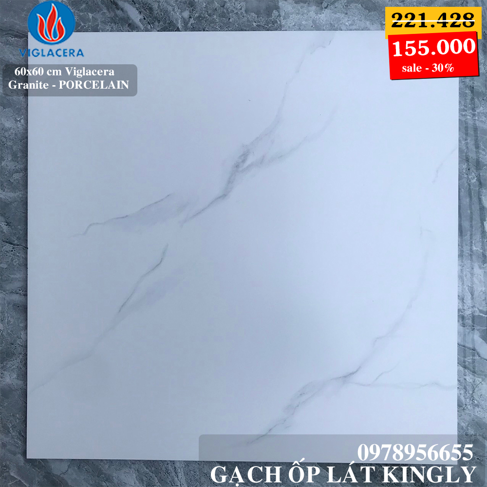 Gạch Viglacera 60x60 VHP6601 | Gạch trắng vân men matt