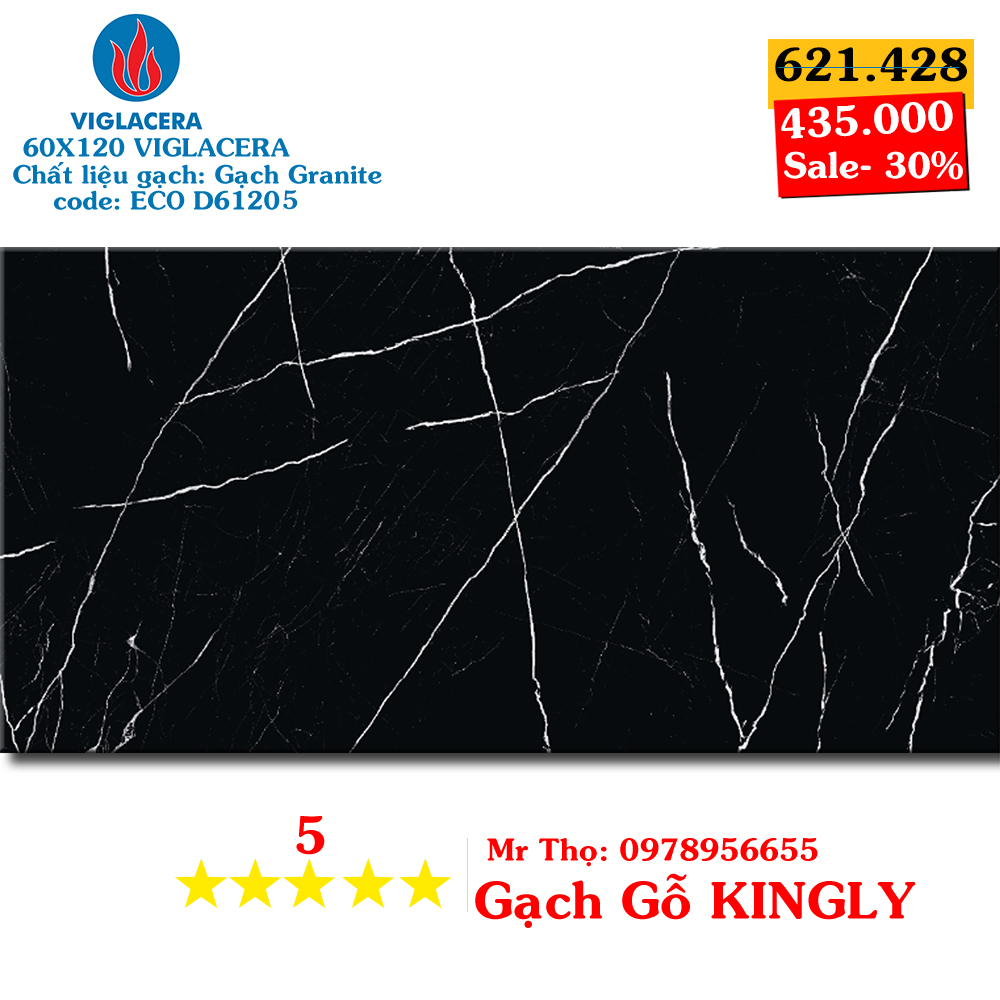 Gạch viglacera 600x1200 ECO D61205 | Gạch đen vân đá marbel